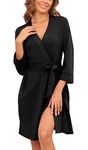 LAOLASI Women's Plus Size Kimono Robes Soft Knit Sleepwear Short Lightweight Robe Casual Bathrobe Ladies Loungewear with Pockets,Black,XX-Large