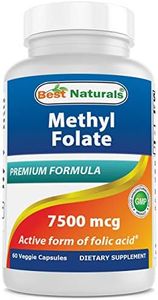 Best Naturals Methyl Folate 7500 mcg (7.5mg) (Most Bio-Available) Veggie Capsule - Supports Cell Formation Growth Function, Brain, Memory, Cardiovascular Health, 60 Count