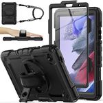 SEYMAC stock 360° Hand Strap Shockproof Case for Samsung Galaxy Tab A7 Lite 8.7 inch, Black