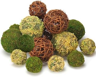 BYHER Decorative Balls for Centerpiece Bowls, 18pcs Fake Moss Balls + Wicker Rattan Balls Set Vase Bowl Filler for Home Garden Wedding Party Decor (Fresh Green + Rustic Brown)