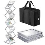 Tatuo Foldable Magazine Rack Metal Catalog Literature Rack Portable 6 Pockets with Carrying Bag Aluminum Brochure Stand Display Holder Stand for Exhibition Trade Show Office Retail Store