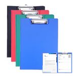 4 Pack Clipboard Folder A4, Foldover Clipboard with Cover Plastic File Document Organiser with Pen Holder for School Office Supply