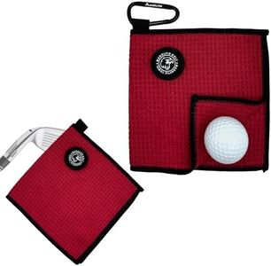 MAGOLFIN Small Magnetic Golf Towel with Clip, Microfiber Waffle Design - Industrial Strength Magnet for Glof Balls, Golf Bags, Carts Clubs - Red