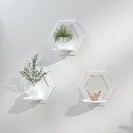 Mikytoper Shelves for Wall Set of 3,Floating Shelf White,Easy Assembly 29x29x18cm PVC,Practical and Decorative Shelf for Children's Room,Living Room,Bedroom etc. (Hexagon)