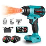 Cordless Hot Air Gun Heat Shrink Gun - 9 Levels Adjusted Heat Gun with LCD Digital Display(50-500°C), 3 Nozzle for Crafts, Shrinking PVC, Wrapping and Paint Stripping