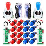 Avisiri 2 Player Arcade Joystick DIY Parts 2X USB Encoder + 2X Elliptical Joystick Hanlde + 18x American Style Arcade Buttons for PC, MAME, Raspberry Pi, Windows (Red & Blue)