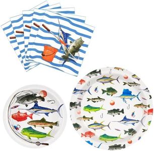 WERNNSAI Fishing Birthday Party Decorations 48PCS Fish Plates and Napkin