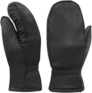 Harssidanzar Womens and Kids Lambskin Leather Outdoor Mittens Gloves Thermolite Lined GL007CA,Black,SizeM