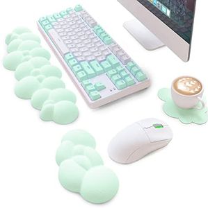 ATTACK SHARK Cloud Mouse Pad Wrist Support and Keyboard Wrist Rest,Ergonomic Design for Typing Pain Relief,Memory Foam Wrist Rest Leather Cup Coaster,Lightweight Desk Gel Hand Wrist Rests(Green)