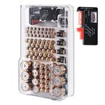 naashgia Battery Organizer Storage case with Tester, Battery Case with Cover Waterproof and Dustproof, Hard Battery Vault Holds 93 Batteries of AA AAA C D 9V, Battery Holder with Battery Tester