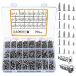 990pcs Self Tapping Screws Assortment Set, M3/M4/M5/M6 Stainless Steel Sheet Metal Screws, Phillips Drive Wood Screws Set for Deck Drywall Concrete Screws(500pcs Flat Head, 490pcs Round Head)