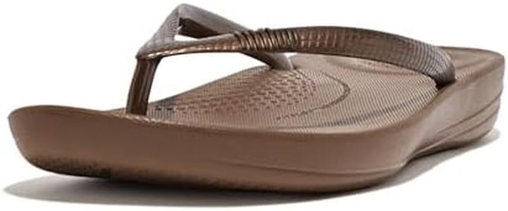 FitFlop Women's iQushion Rubber Flip-Flips with Contoured Footbed for Walking, Lightweight Ergonomic Flip Flop Sandals with Arch Support and Foot Impact Pillows, Bronze, 11 US Women