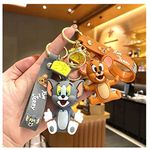 MALKIN Polyvinyl Chloride Keychain|Couple Keychains|Keychain For Girls|Key Chain For Girls|Couple Keychain|Anime Keychain|Anime Merch|Anime Toys-Set Of 2 (Tom And Jerry,Multicolor)