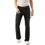 PARIS HAMILTON Men Black Bootcut Fit Carpenter Style Bellbottom Faded Stretchable Denim Jeans 28"