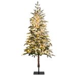 Happygrill 6ft Artificial Snow Flocked Pencil Christmas Tree Pre-Lit Faux-Pine Tree with 250 Warm White LED Lights 154 Tips Metal Stand