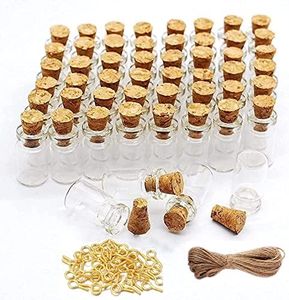 Minsily 100 botellas de vidrio pequeñas de 0,5 ml con tapones de corcho de 20 metros, pequeños frascos de vidrio transparentes con tornillos de ojo, botella de corcho para manualidades, proyectos de