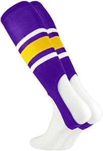 TCK Striped Baseball Stirrups Pattern E (Purple/Gold/White, Large)