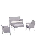 Mega Deals 4 Piece Rattan Garden Furniture Set | Outdoor Furniture Set | Patio table and chairs garden table set | Ideal for Pool Side, Balcony, Garden, Outdoor and indoor (Grey) (4-PC-Rattan)