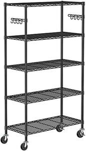 Folews 5 Tier Storage Shelves with Wheels - Metal Shelves for Storage Adjustable Wire Shelving Unit Organizer Storage Rack Shelf for Kitchen Garage Pantry Closet Laundry(14D x 36W x 75H)