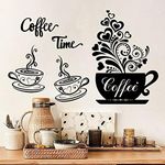 Coffee Cup Wall Decals Vinyl Kitchen Wall Decor Stickers Black Coffee Tea Sign Decor Flower Wall Art Sticker Removable DIY Coffee Saying Decorations for Home Cafe Shop Coffee Station Bar Pub Office