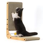 FUKUMARU Cat Scratching Board, 48 cm High L Shaped Scratching Board for Cats, Durable Cat Scratching Board with Ball Toy, Cat Scratching Furniture Made of Cardboard for Wall and Corner