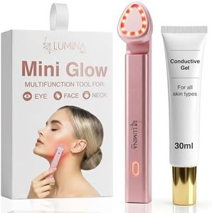 Lumina NRG Mini Glow Pro 5-in-1 LED Face Wand – Skin Lifting, Toning & Firming Facial Massager with EMS, Microcurrent, Red & Blue Light – at Home Neck Contouring Beauty Device & Sculpting Tool