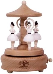 Woodylands Music Box. Dancing Ballerina Carousel. The City of The Sky Tune | D.11cm x 17cm Tall. Spinning Carousel. Beechwood Material Comes in a Premium Gift Box