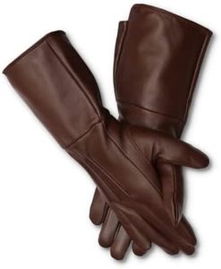 Men's Medieval Renaissance Cosplay Unlined Gauntlet Genuine Leather Costume Gloves Artillery/Cavalry/Infantary Long Arm Cuff, Brown, X-Large