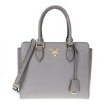 Prada Saffiano Leather Argilla Nero Two-Toned Black and Gray Handbag 1BA113, Gray, Medium