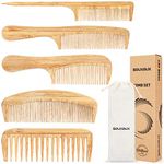 5 Pcs Comb set for Women Men Handmade Bamboo Anti-Static Wide Tooth Comb Tail Combs Fine Tooth Combs Set for Long Short Thick Thin Wavy Curly Hair Hairdetangling Comb