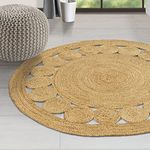 GRUHUM Round Jute Area Rug 7ft Natural Fibre Handmade Boho Farmhouse Soft Braided Reversible Rustic Vintage Rugs for Indoor EcoFriendly Kitchen Bedroom Living Room Hallways Enterways (7'ft Circle)