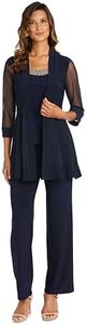 R&M Richards Women's Beaded Neck 2 Piece Pant Suit - Mother of The Bride Outfit (Navy, 4P)