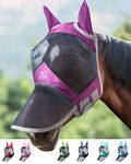 Harrison Howard CareMaster Pro Luminous Horse Fly Mask Large Eye Space Long Nose with Ears UV Protection for Horse Amethyst (S; Pony)