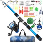 Kids Fishing Rod Set 180cm Telescopic Fishing Rod & Spinning Reel Combo Ultimate All-in-One Fishing Starter Kit with Lures Hooks Line Nets Tools Tackle Box & Carry Bag for Children & Youth (Set of 1)