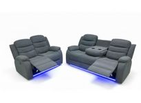 Madrid Fabric Electric Recliner Sofa with Cupholders – 3+2 Seater – USB Charging Ports – LED Lights – Fabric Recliner Sofa Set (Grey) (3+2 Seater)
