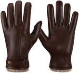 Leather Gloves for Mens - Full Hand Touch Screen Thermal Texting Gloves Keep Hands Warm in Cold Weather Brown Large