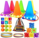 Bean Bag Toss Garden Game Toys for Kids - Light Up 3 in 1 Carnival Games Set, Cones Bean Bags Ring Toss, Outdoor Games Play Equipment for Kids Family Garden Toys Birthday Party Sports Day