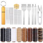 Leather Sewing Kit, Leather Working Kit, Leather Repair Kit, Leather Stitching Kit, Leather Kit with Leather Prong Punch, Waxed Thread, for Leather Stitching Hand Sewing