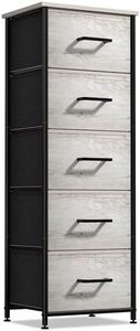 Sorbus Nightstand Dresser with 5 Faux Wood Drawers – Tall Bedside Table Chest with Storage, Steel Frame, Wood Top, Easy Pull Fabric Bins for Bedroom, Living Room, Closet & Dorm Furniture Lamp Stand