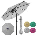 11ft Outdoor Patio Umbrella for Patio Table with 32-Solar LED Lights. Patio Umbrella Round, Outdoor Market Umbrella is Featured with 8 Strong Ribs, Air Vent, UPF 50+, Metallic Tilt & Crank Handle