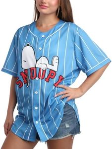 Peanuts Women's Snoopy Baseball Jersey - Novelty Fashion Vintage Snoopy Shirt - Jersey Top for Women (S-XL), Snoopy Blue, Medium