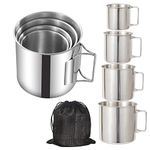 MOUFIER 4 Pieces Outdoor Camping Mugs Set, 304 Stainless Steel Mugs Set with Foldable Handles for Camping Hiking Backpacking Picnic