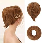 BARSDAR Copper Hair Bun Ponytail Extension, Straight Synthetic Fully Short Ponytail Bun Extensions Elastic Messy Hair Bun Scrunchies Hairpieces for Women - Copper Chestnut