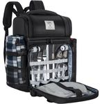 ITHWIU Picnic Backpack for 2 Person with 2 Insulated Leakproof Cooler Compartment, 2 Cutlery Sets, Wine Holder, Fleece Blanket, Perfect for Beach, Camping, Hiking, Black