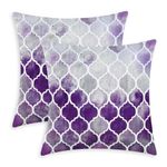 CaliTime Cushion Covers Cosy Cushion Covers for Couch Bed Sofa Manual Hand Painted Colourful Geometric Lattice Chain Print 45 cm x 45 cm Main Grey Purple Aubergine Pack of 2