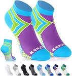 NEWZILL Low Cut Compression Socks - Unisex Running Socks with Embedded Frequency Technology for Heel, Ankle & Arch Support (Large, Green/Purple)