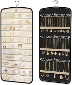 Hanging Jewelry Organizer Roll: Double Sided Jewelry Hanging Storage Holder with Metal Hooks for Earrings Necklaces Bracelets Rings on Closet Wall Door Travel Foldable Jewelry Roll Bag Organizer
