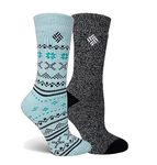 Columbia Women's Faire Isle Thermal Crew Socks 2 Pair, Aqua, Women's Shoe 4-10, Aqua/Black, 4-10