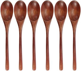 Wooden Spoons, 6 Pieces 9 Inch Wood Soup Spoons for Eating Mixing Stirring, Long Handle Spoon with Japanese Style Kitchen Utensil, ADLORYEA Eco Friendly Table Spoon (Nanmu, 9 Inch)