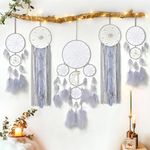 LOMOHOO 5 Pack Dream Catcher Moon and Sun Design Boho Wall Hanging Decor Handmade Traditional Feathers Dream Catchers for Kids Bedroom Living Home Decoration (Grey)